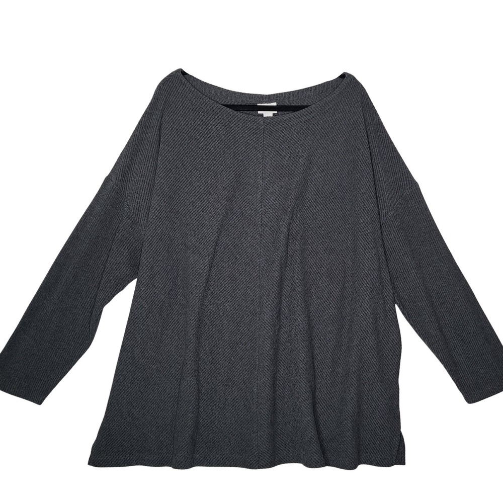 Ava and Viv Sweater Womens 4X Charcoal Grey Ribbed Oversized Boat Neck Tunic - Picture 3 of 11